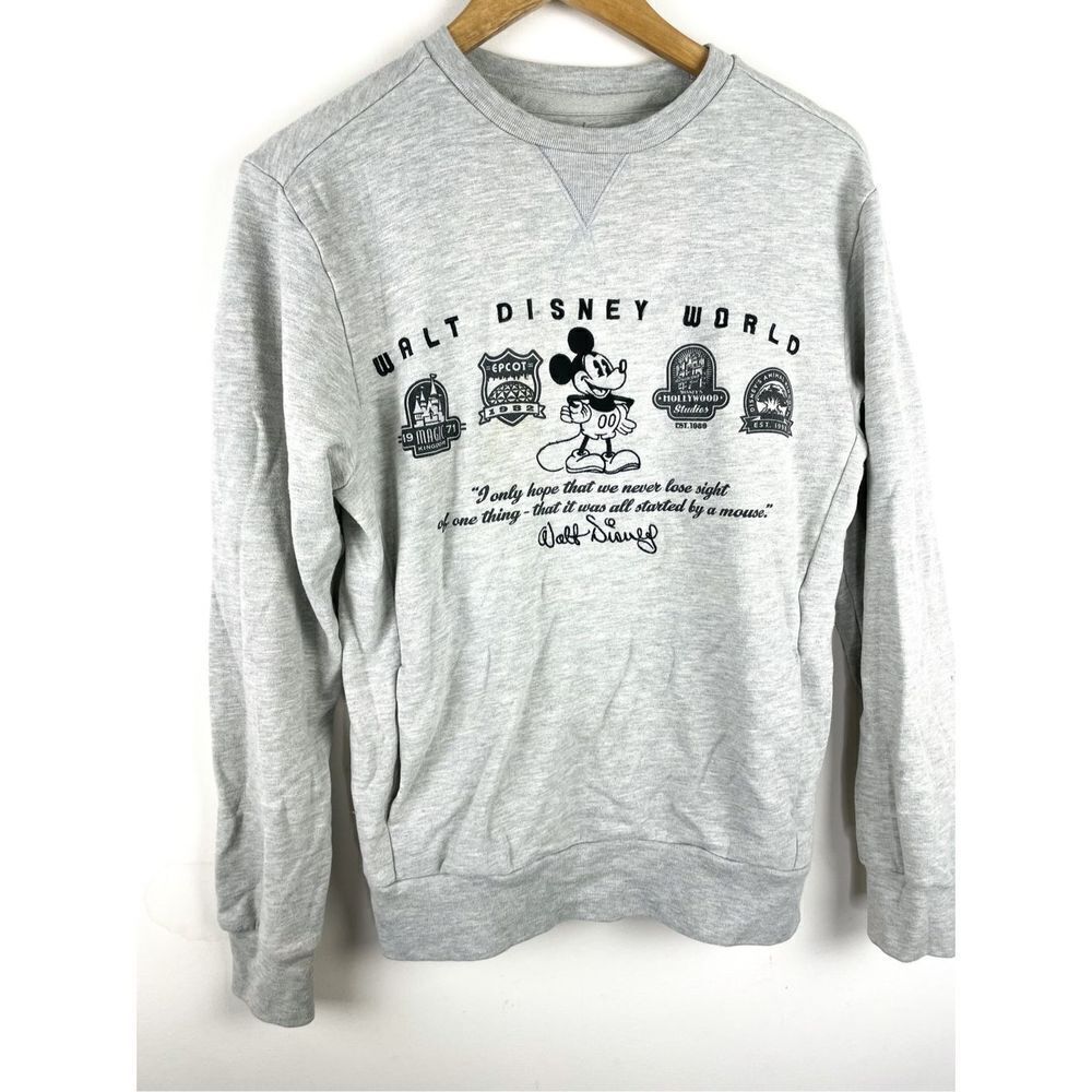 Walt Disney World Emboridered Four‎ Park Crewneck Pullover Sweater - Gray S